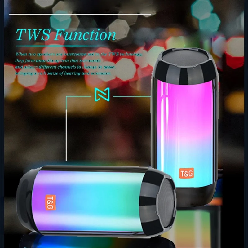 T&G TG643 Portable Bluetooth-compatible Column Speaker Wireless Waterproof Speaker Subwoofer Outdoor Bass Loudspeaker with LED Light (CE Certified) - Blue
