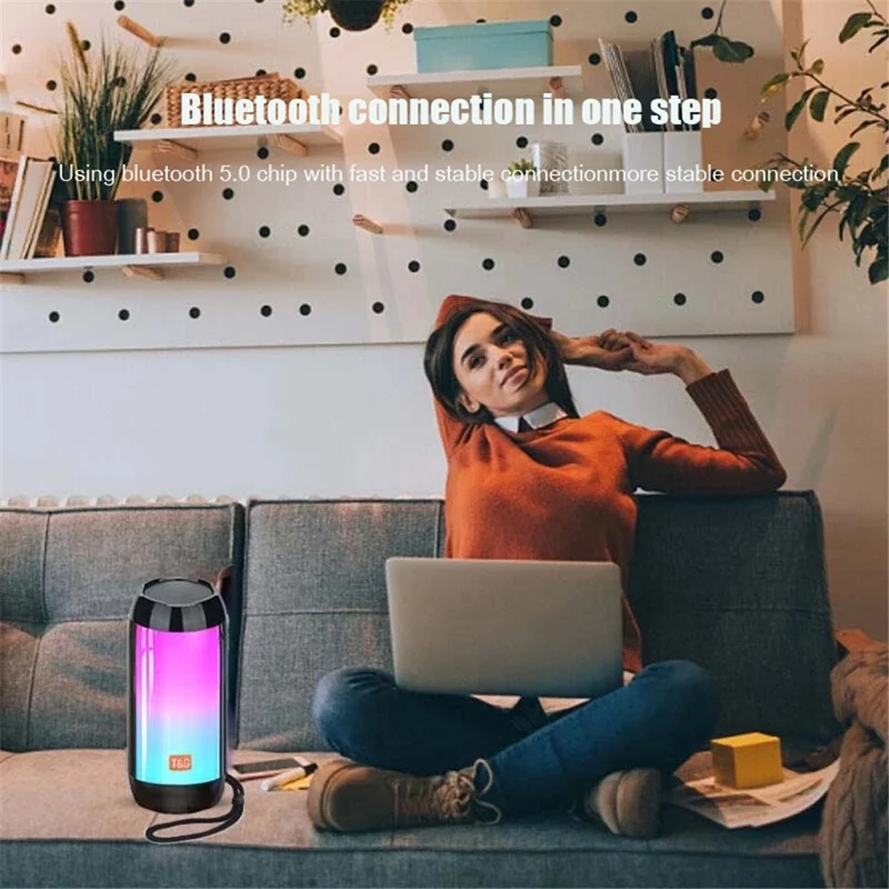 T&G TG643 Portable Bluetooth-compatible Column Speaker Wireless Waterproof Speaker Subwoofer Outdoor Bass Loudspeaker with LED Light (CE Certified) - Blue