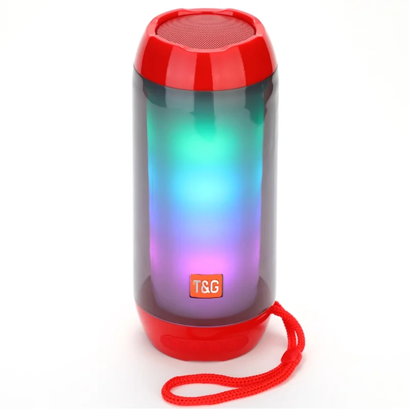 T&G TG643 Portable Bluetooth-compatible Column Speaker Wireless Waterproof Speaker Subwoofer Outdoor Bass Loudspeaker with LED Light (CE Certified) - Red