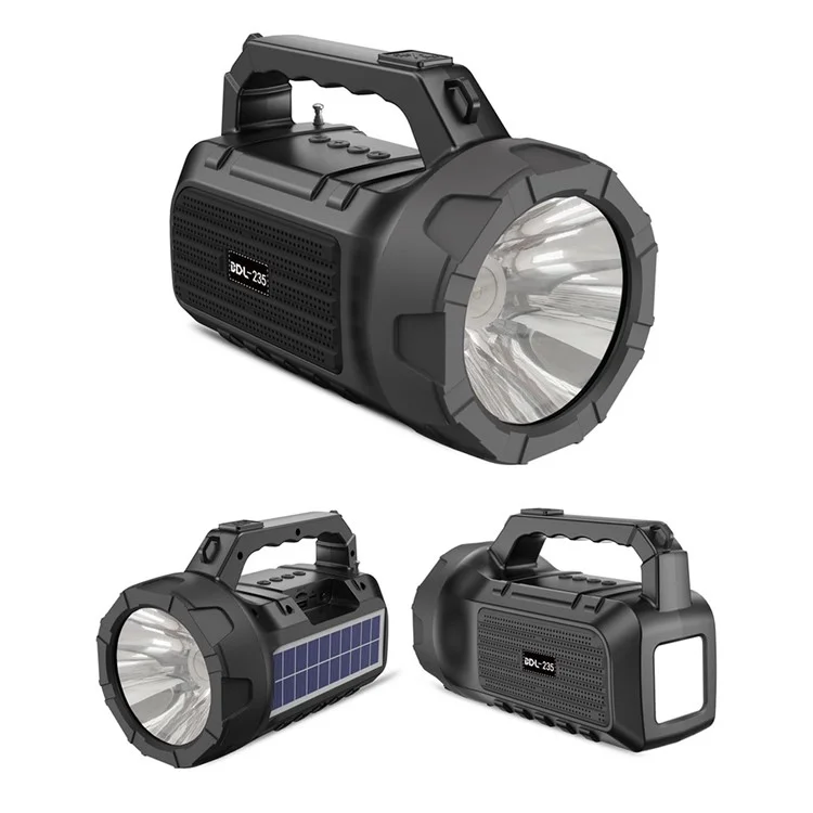 BDL-235 Portable Outdoor Solar Rechargeable Bluetooth-compatible Speaker LED Flashlight FM Radio Wireless Music Subwoofer Support TF / U-disk / AUX - Blue