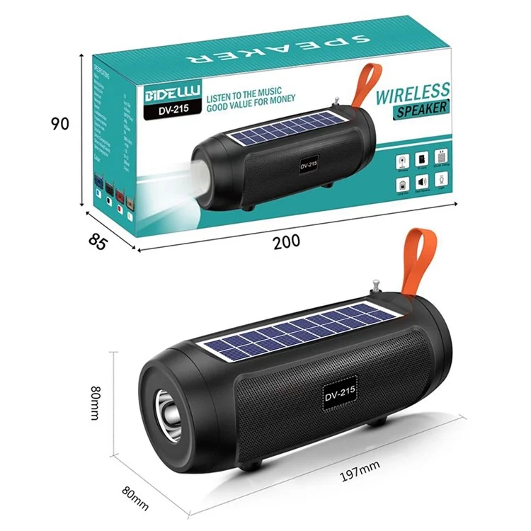 DV-215 Portable Outdoor Solar Rechargeable Bluetooth-compatible Speaker LED Flashlight FM Radio Wireless Music Subwoofer Support TF / U-disk - Blue