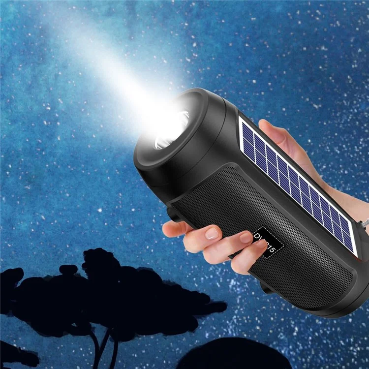 DV-215 Portable Outdoor Solar Rechargeable Bluetooth-compatible Speaker LED Flashlight FM Radio Wireless Music Subwoofer Support TF / U-disk - Blue