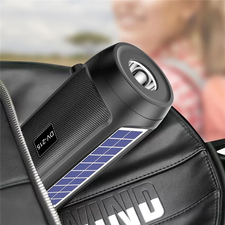 DV-215 Portable Outdoor Solar Rechargeable Bluetooth-compatible Speaker LED Flashlight FM Radio Wireless Music Subwoofer Support TF / U-disk - Blue