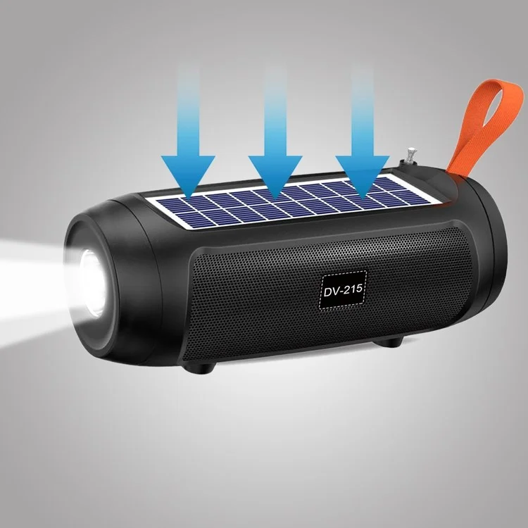 DV-215 Portable Outdoor Solar Rechargeable Bluetooth-compatible Speaker LED Flashlight FM Radio Wireless Music Subwoofer Support TF / U-disk - Blue