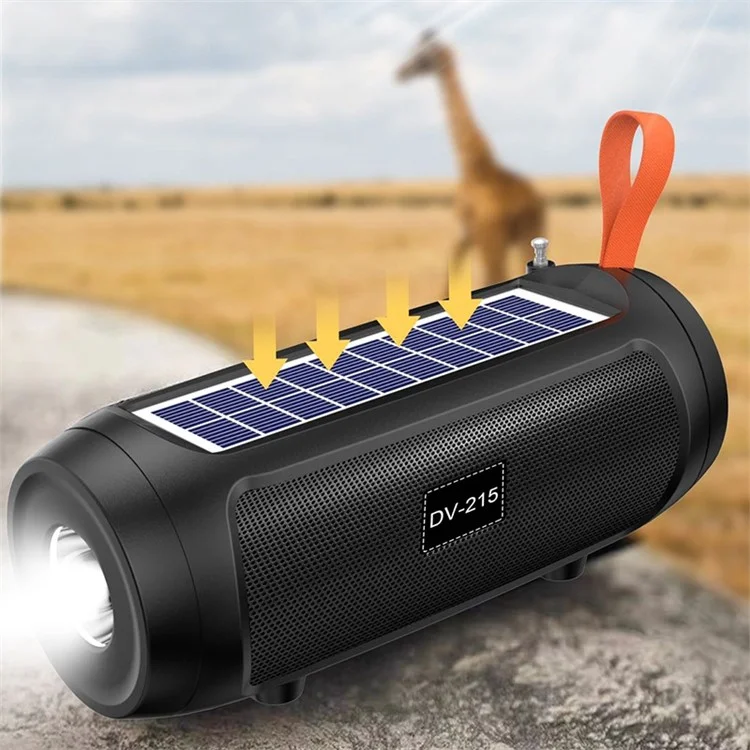 DV-215 Portable Outdoor Solar Rechargeable Bluetooth-compatible Speaker LED Flashlight FM Radio Wireless Music Subwoofer Support TF / U-disk - Blue