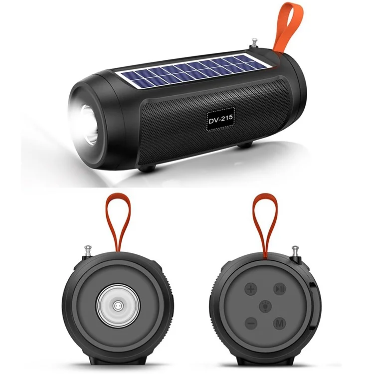 DV-215 Portable Outdoor Solar Rechargeable Bluetooth-compatible Speaker LED Flashlight FM Radio Wireless Music Subwoofer Support TF / U-disk - Blue