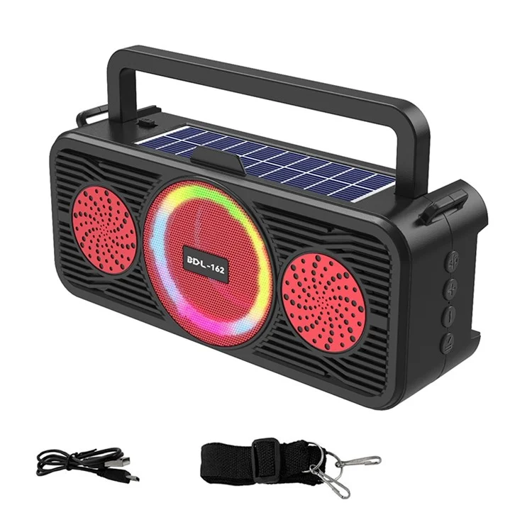 Enceinte Bluetooth solaire BDL-162 avec anneau lumineux coloré Portable Outdoor Sport Fitness Haut-parleur sans fil avec caisson de graves - Rouge