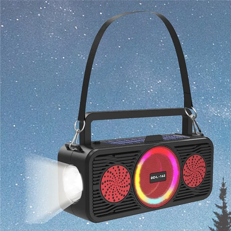 Enceinte Bluetooth solaire BDL-162 avec anneau lumineux coloré Portable Outdoor Sport Fitness Haut-parleur sans fil avec caisson de graves - Rouge