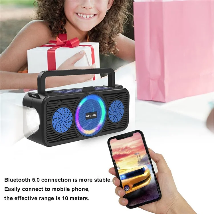 Enceinte Bluetooth solaire BDL-162 avec anneau lumineux coloré Portable Outdoor Sport Fitness Haut-parleur sans fil avec caisson de graves - Rouge