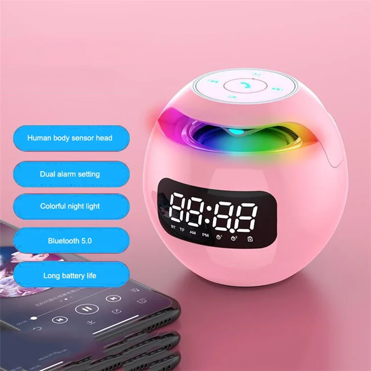 Haut-parleur portable sans fil Bluetooth en forme de boule G-90Q Réveil Radio FM Subwoofer intelligent (Version anglaise / Sensing) - Rose