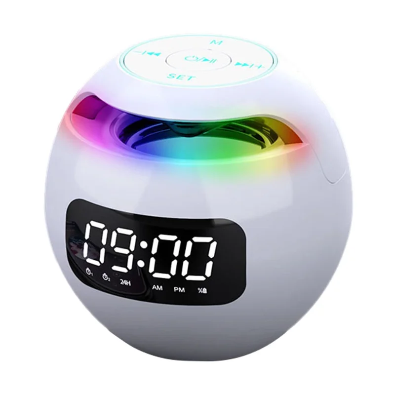 G-90Q Portable Wireless Bluetooth-compatible Speaker Ball Shape Alarm Clock FM Radio Smart Subwoofer (English / Sensing Version) - White