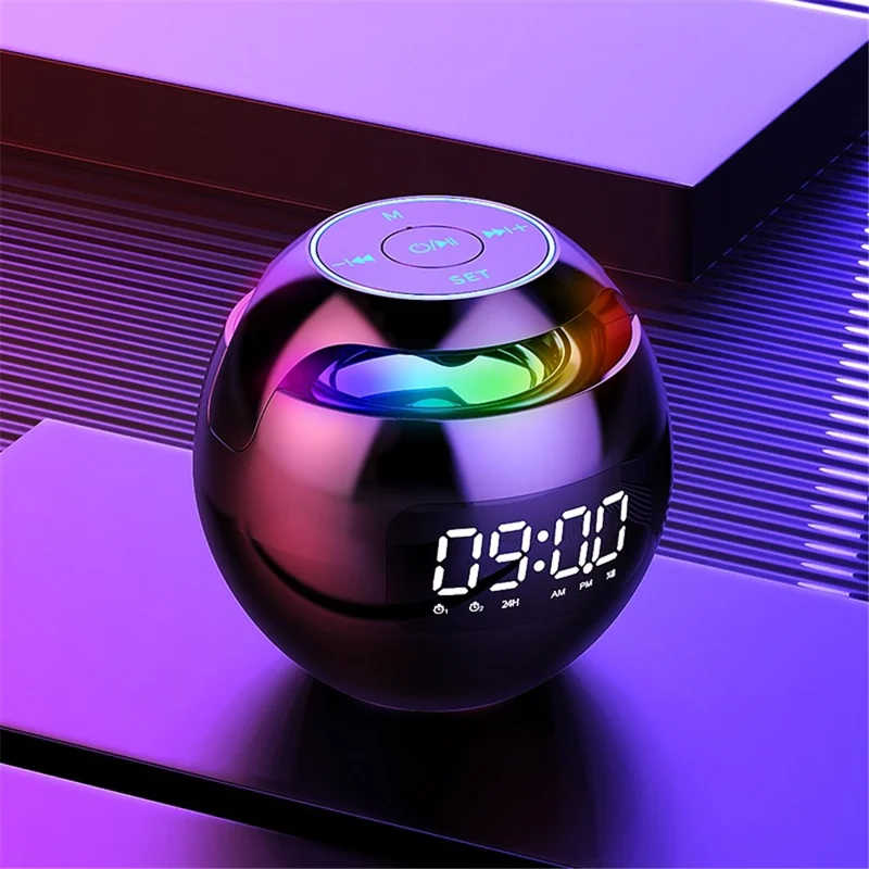 G-90Q Portable Wireless Bluetooth-compatible Speaker Ball Shape Alarm Clock FM Radio Smart Subwoofer (English / Sensing Version) - White