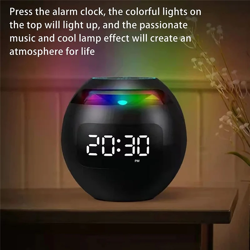 G-90Q Portable Wireless Bluetooth-compatible Speaker Ball Shape Alarm Clock FM Radio Smart Subwoofer (English / Sensing Version) - White