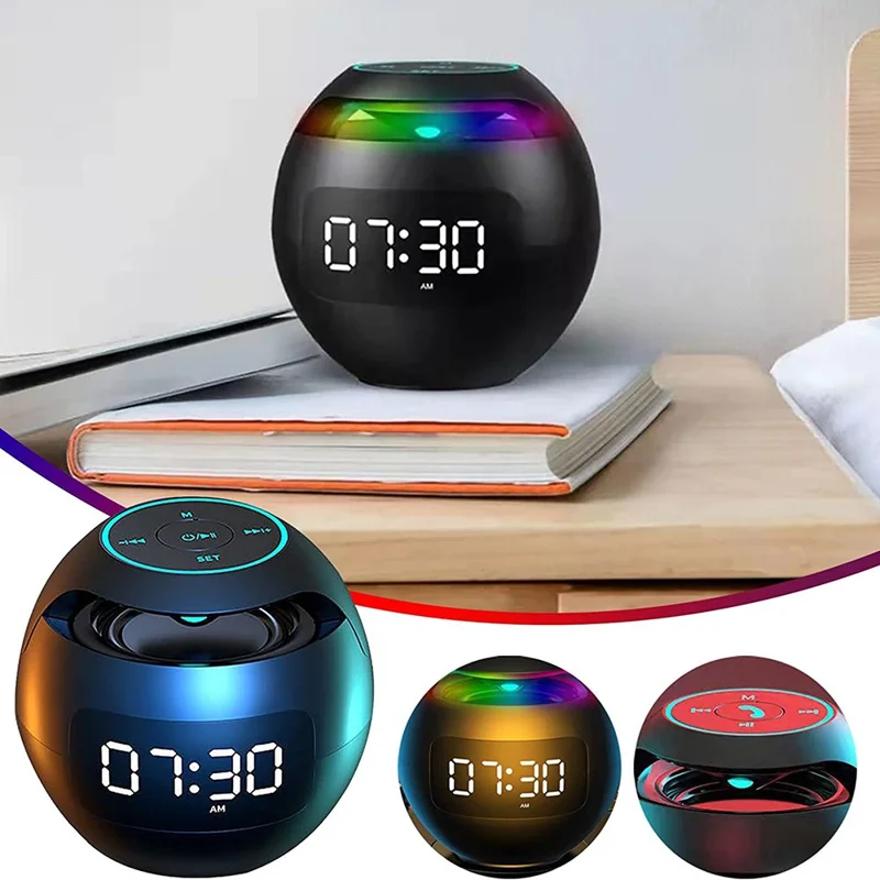G-90Q Portable Wireless Bluetooth-compatible Speaker Ball Shape Alarm Clock FM Radio Smart Subwoofer (English / Sensing Version) - White