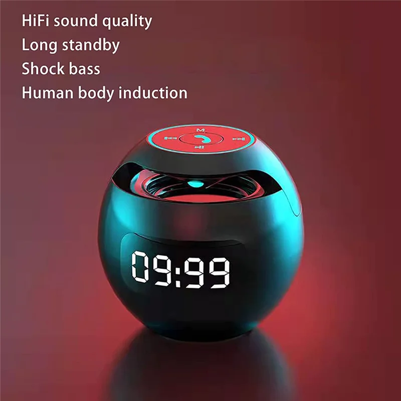 G-90Q Portable Wireless Bluetooth-compatible Speaker Ball Shape Alarm Clock FM Radio Smart Subwoofer (English / Sensing Version) - White