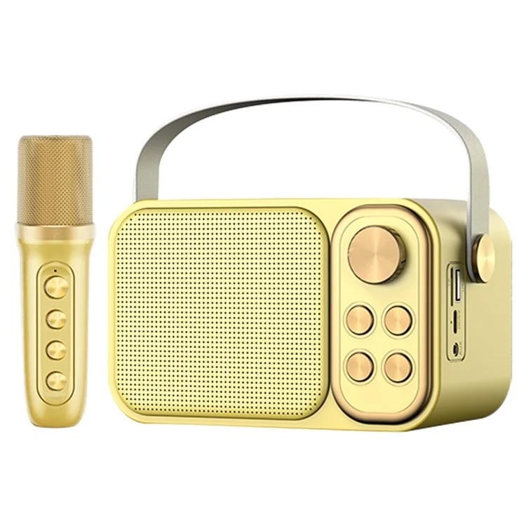 YS103 Portable K Song Bluetooth-compatible Soundbox Wireless Speaker Microphone Set Outdoor Family Party Singing Song Subwoofer - Gold