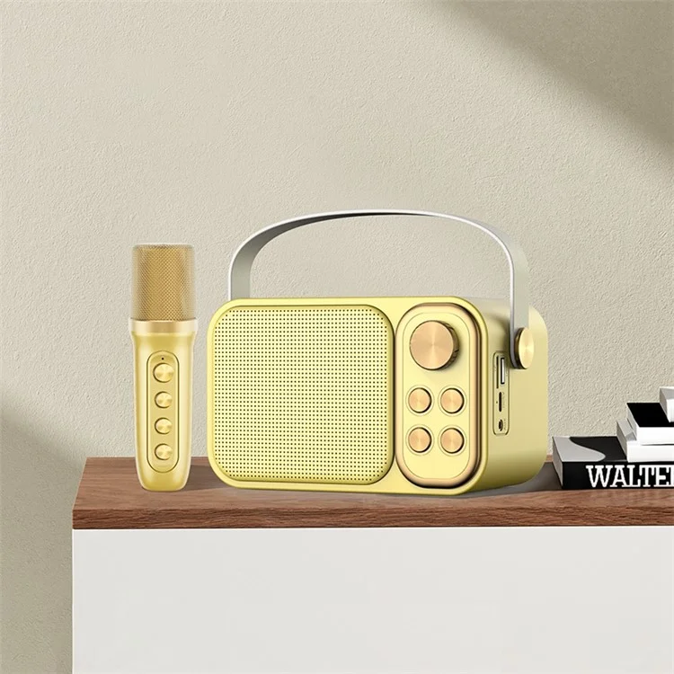 YS103 Portable K Song Bluetooth-compatible Soundbox Wireless Speaker Microphone Set Outdoor Family Party Singing Song Subwoofer - Gold