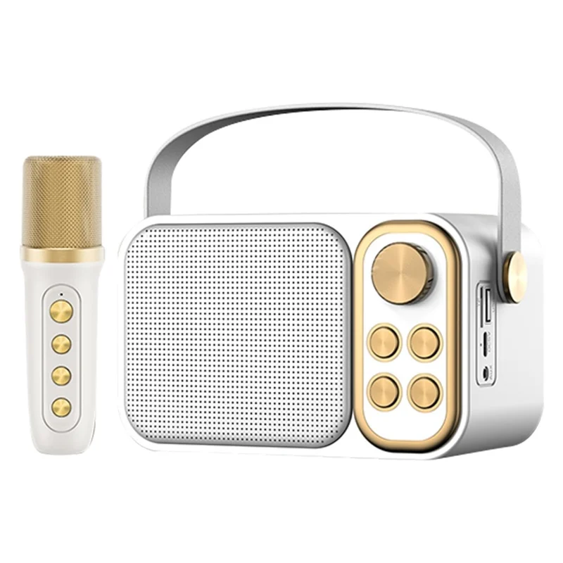 YS103 Portable K Song Bluetooth-compatible Soundbox Wireless Speaker Microphone Set Outdoor Family Party Singing Song Subwoofer - White