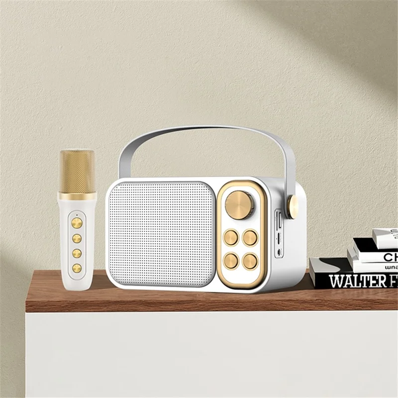 YS103 Portable K Song Bluetooth-compatible Soundbox Wireless Speaker Microphone Set Outdoor Family Party Singing Song Subwoofer - White