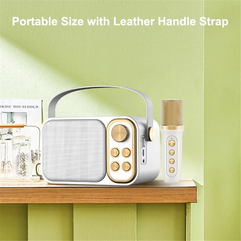 YS103 Portable K Song Bluetooth-compatible Soundbox Wireless Speaker Microphone Set Outdoor Family Party Singing Song Subwoofer - White