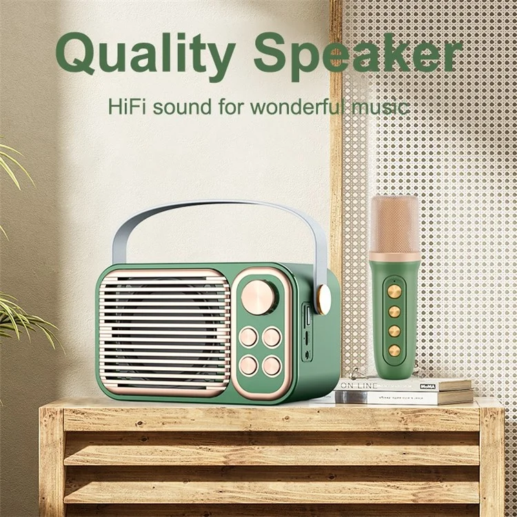 YS104 Multifunction Bluetooth-compatible Portable Mini Speaker Karaoke Machine Wireless Microphone Supports Bluetooth-compatible / USB / TF Card for Home Party - Green