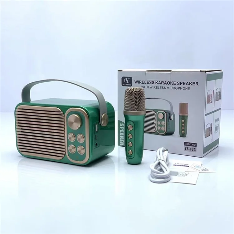 YS104 Multifunction Bluetooth-compatible Portable Mini Speaker Karaoke Machine Wireless Microphone Supports Bluetooth-compatible / USB / TF Card for Home Party - Green