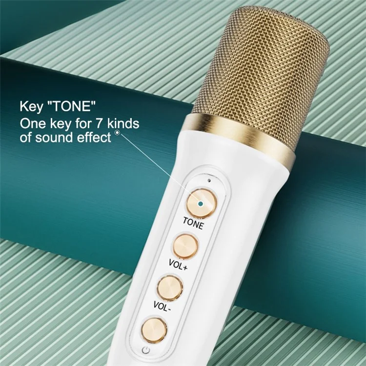 YS104 Multifunction Bluetooth-compatible Portable Mini Speaker Karaoke Machine Wireless Microphone Supports Bluetooth-compatible / USB / TF Card for Home Party - White