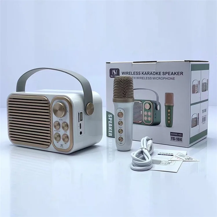 YS104 Multifunction Bluetooth-compatible Portable Mini Speaker Karaoke Machine Wireless Microphone Supports Bluetooth-compatible / USB / TF Card for Home Party - White