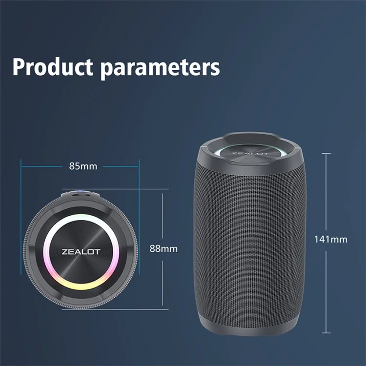 ZEALOT S49 Altavoz Bluetooth portátil recargable de 20W a prueba de agua con graves pesados Altavoz de música inalámbrico con subwoofer