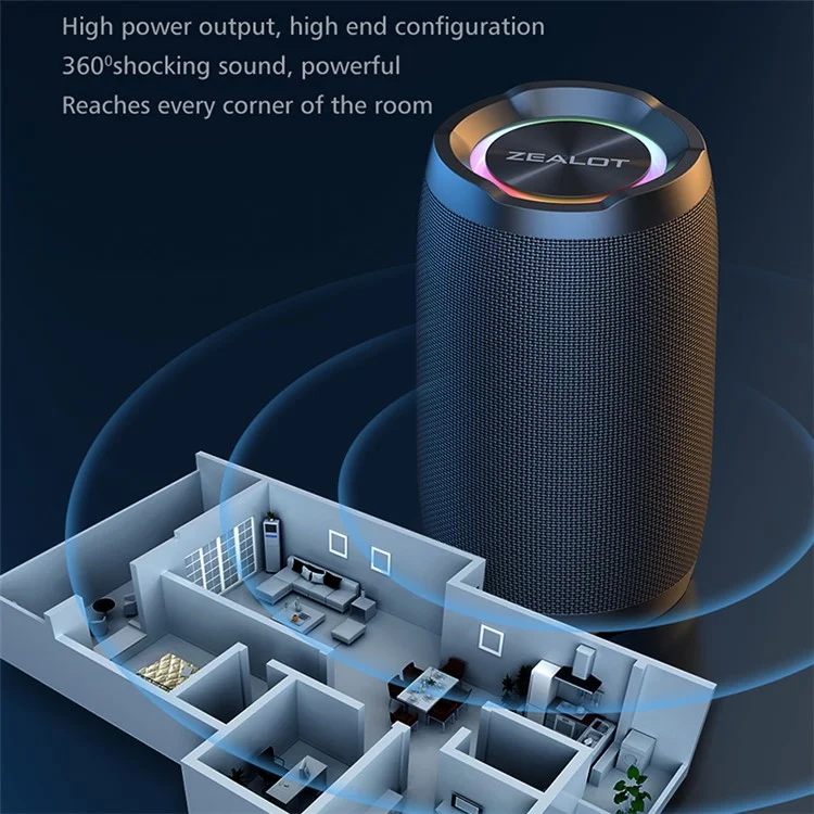 ZEALOT S49 Altavoz Bluetooth portátil recargable de 20W a prueba de agua con graves pesados Altavoz de música inalámbrico con subwoofer