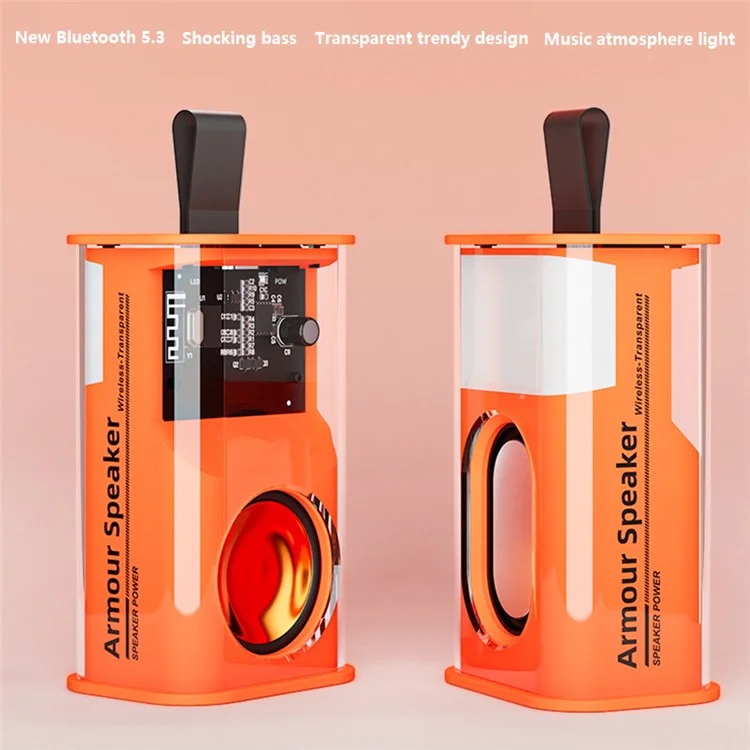 WJ-A36 Transparent Armour Style Wireless Bluetooth-compatible Speaker Portable Small Speaker Outdoor Subwoofer Sound Amp - Orange