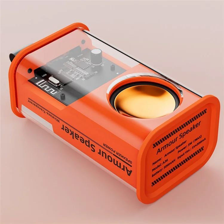 WJ-A36 Transparent Armour Style Wireless Bluetooth-compatible Speaker Portable Small Speaker Outdoor Subwoofer Sound Amp - Orange