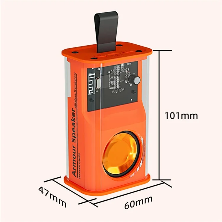 WJ-A36 Transparent Armour Style Wireless Bluetooth-compatible Speaker Portable Small Speaker Outdoor Subwoofer Sound Amp - Orange