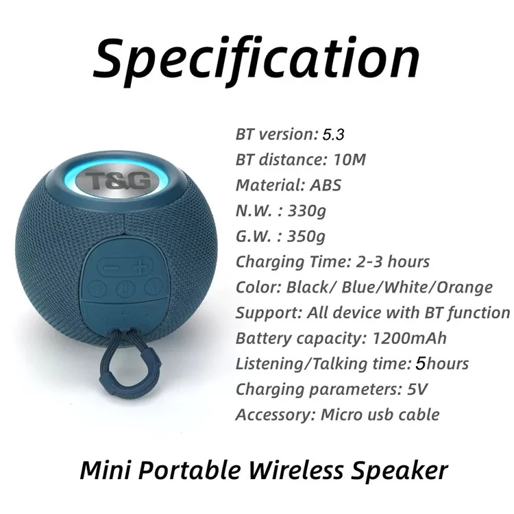 Беспроводная Bluetooth-колонка T&G TG337 с 3D-стереозвуком и сабвуфером, водонепроницаемая, для использования на улице - черная