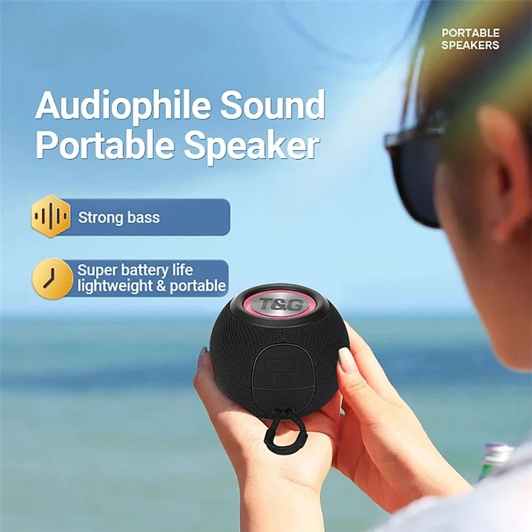 Беспроводная Bluetooth-колонка T&G TG337 с 3D-стереозвуком и сабвуфером, водонепроницаемая, для использования на улице - черная