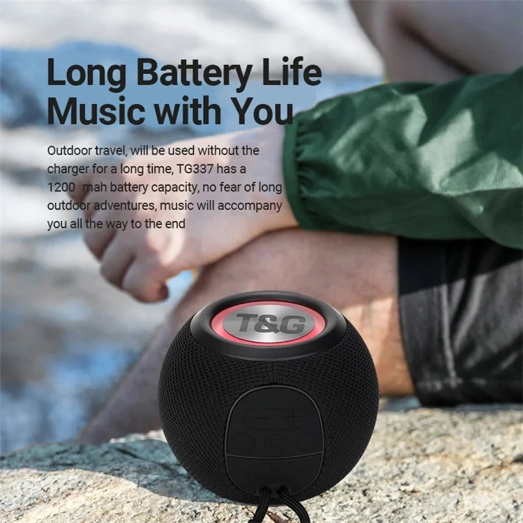 Беспроводная Bluetooth-колонка T&G TG337 с 3D-стереозвуком и сабвуфером, водонепроницаемая, для использования на улице - черная