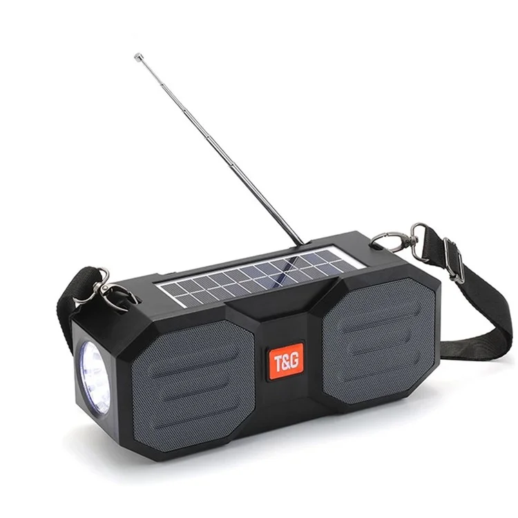 T&G TG634 Solar Aufladbar Bluetooth Lautsprecher Outdoor Kabellos FM Radio Stereo Subwoofer mit LED Taschenlampe - Grau