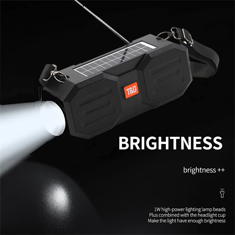 T&G TG634 Solar Aufladbar Bluetooth Lautsprecher Outdoor Kabellos FM Radio Stereo Subwoofer mit LED Taschenlampe - Grau