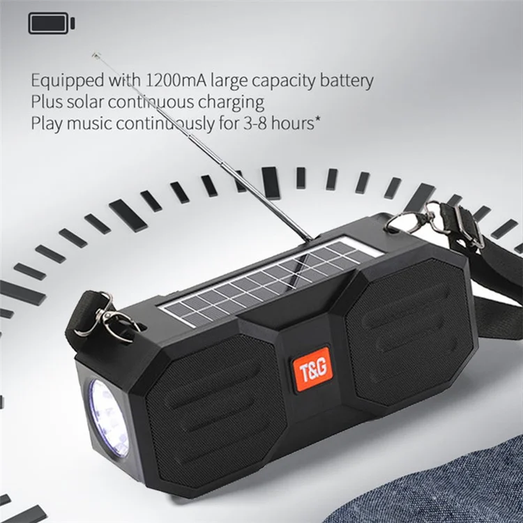 T&G TG634 Solar Aufladbar Bluetooth Lautsprecher Outdoor Kabellos FM Radio Stereo Subwoofer mit LED Taschenlampe - Grau