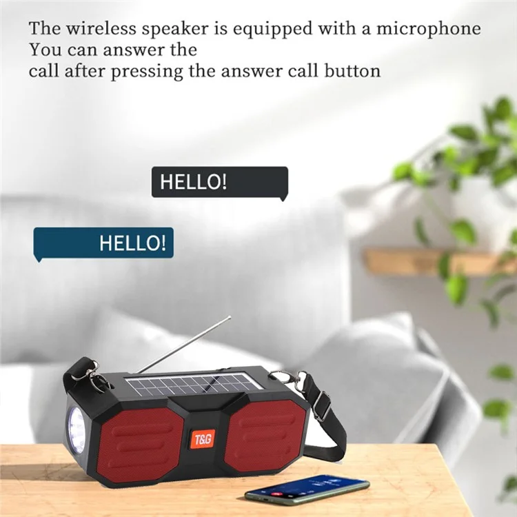 T&G TG634 Solar Aufladbar Bluetooth Lautsprecher Outdoor Kabellos FM Radio Stereo Subwoofer mit LED Taschenlampe - Grau