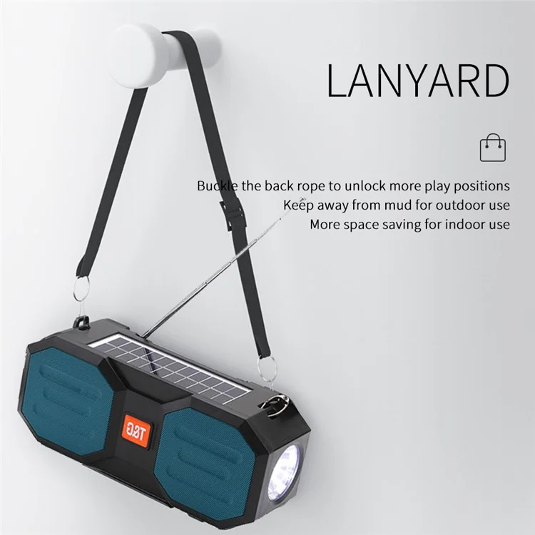 T&G TG634 Solar Aufladbar Bluetooth Lautsprecher Outdoor Kabellos FM Radio Stereo Subwoofer mit LED Taschenlampe - Grau