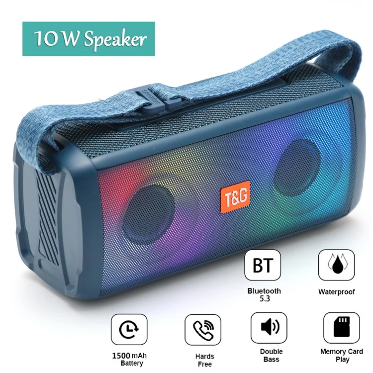 T&G TG345 Altavoz Bluetooth Portátil Recargable Inalámbrico Outdoor Luz de Respiración Subwoofer Estéreo - Azul