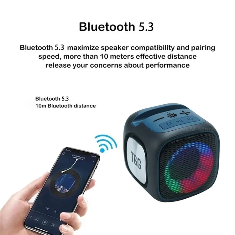 T&G TG359 Mini Altavoz Bluetooth recargable portátil inalámbrico de subwoofer estéreo con luz de respiración - Negro