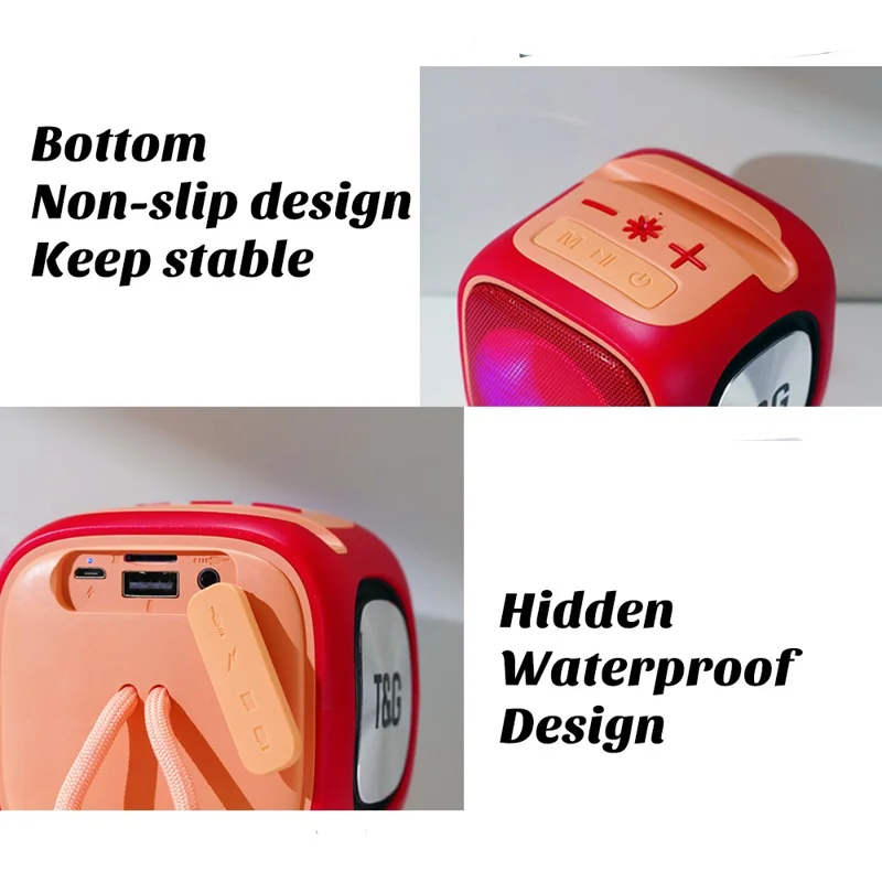 T&G TG359 Mini Rechargeable Bluetooth-compatible Speaker Portable Outdoor Wireless Stereo Subwoofer with Breathing Light - Red