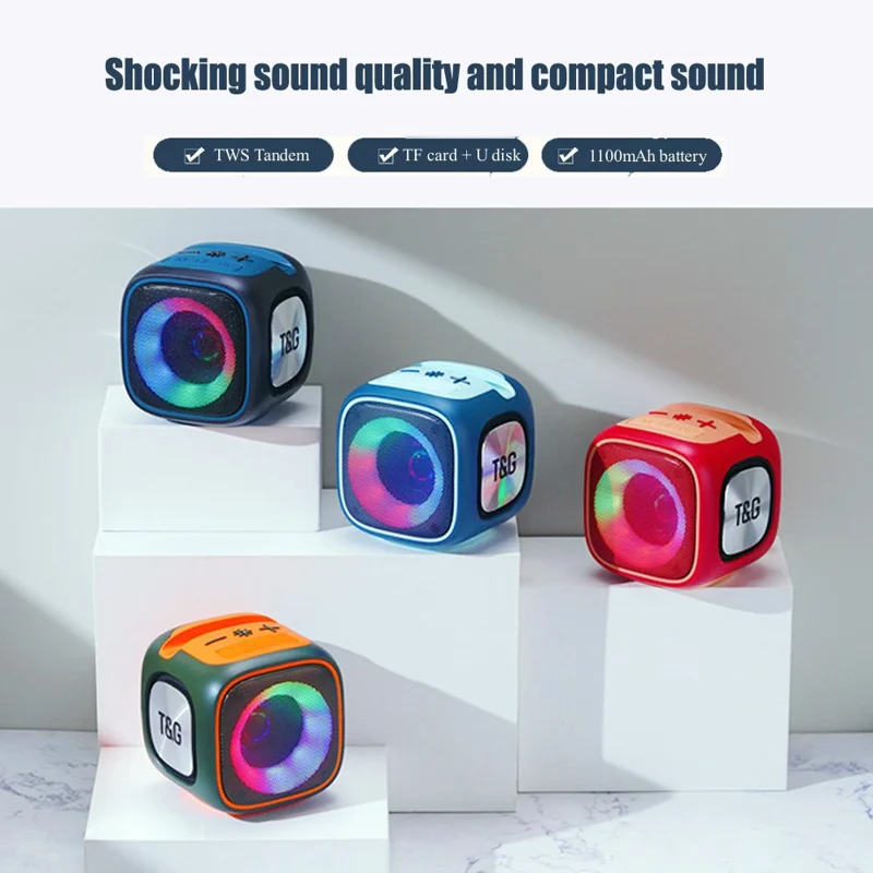 T&G TG359 Mini Rechargeable Bluetooth-compatible Speaker Portable Outdoor Wireless Stereo Subwoofer with Breathing Light - Red