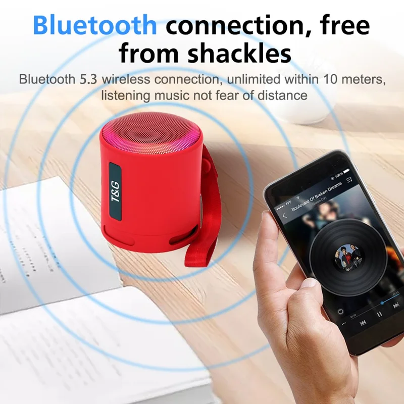 T&G TG373 LED Breathing Light Portable Bluetooth-compatible Speaker Outdoor Wireless Stereo Subwoofer - Rose Gold