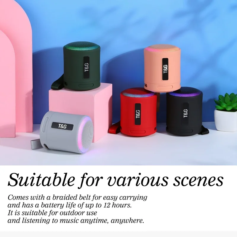 T&G TG373 LED Breathing Light Portable Bluetooth-compatible Speaker Outdoor Wireless Stereo Subwoofer - Rose Gold