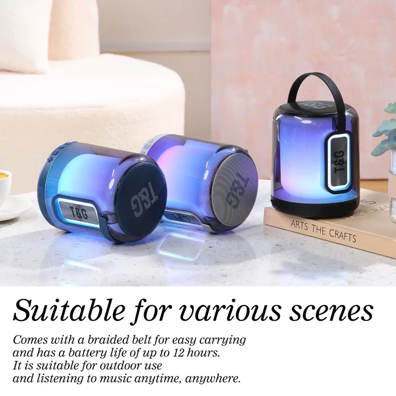 T&G TG376 RGB LED Breathing Light Rechargeable Bluetooth-compatible Speaker Portable Wireless Stereo Subwoofer - Black