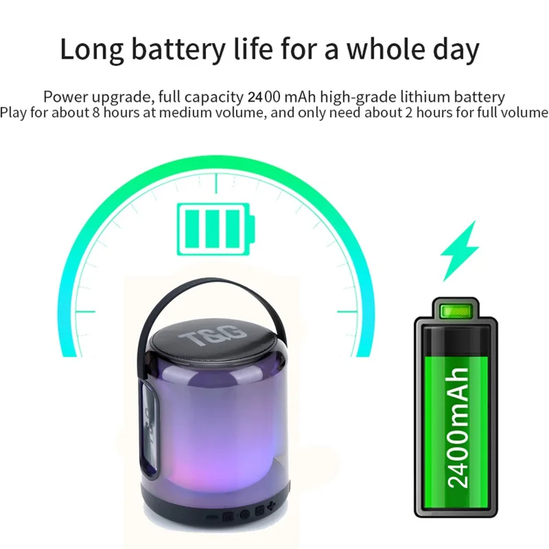 T&G TG376 RGB LED Breathing Light Rechargeable Bluetooth-compatible Speaker Portable Wireless Stereo Subwoofer - Black