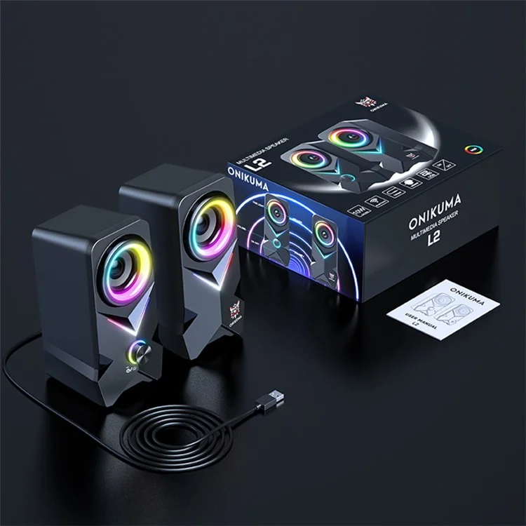 ONIKUMA L2 2Pcs / Set Wired Speaker USB RGB Colorful Light HiFi Audio Subwoofer